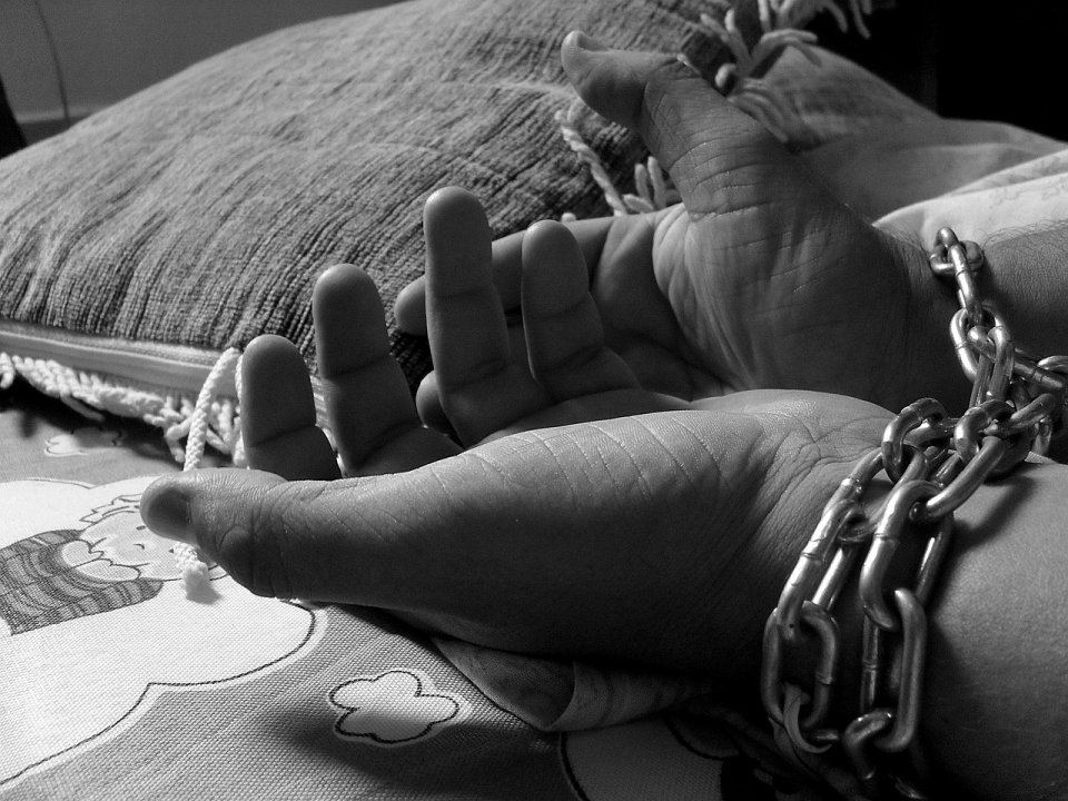 Hands with chains around them